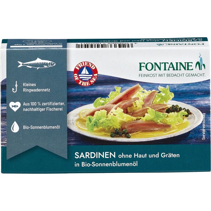 Fontaine Sardinen ohne Haut und Gräten in Bio-Sonnenblumenöl - Produktbild