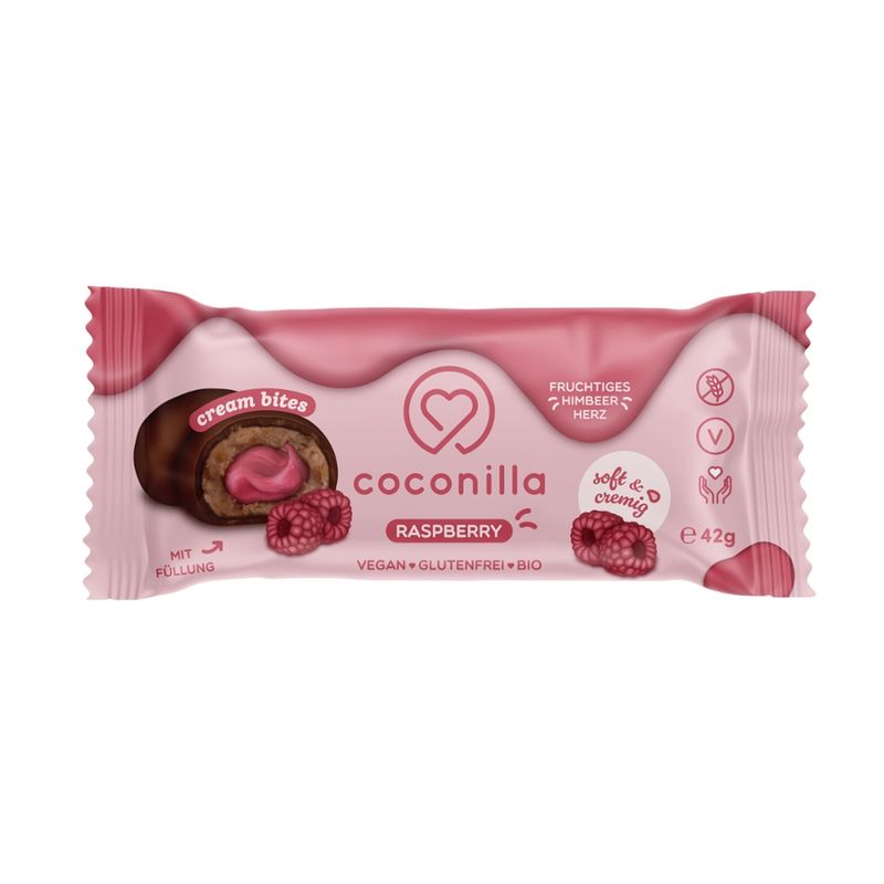 coconilla Gefüllte Bliss Balls umzogen mit Schokolade - Cream Bites Raspberry - Produktbild