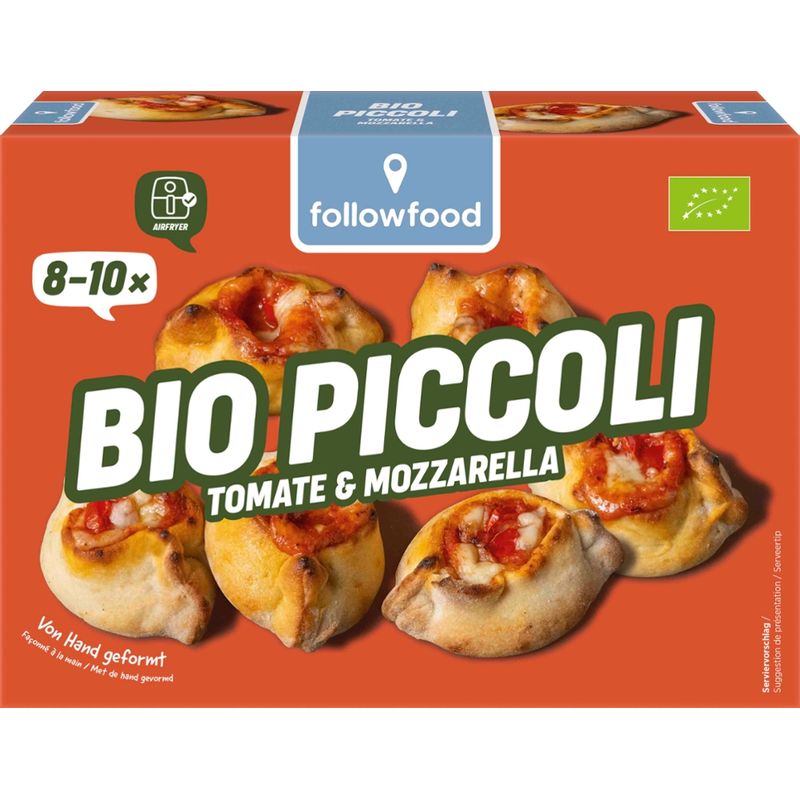 followfood Bio Piccoli Pizzasnack, gefüllt mit Mozzarella und Tomatenpüree, vorgebacken, tiefgekühlt - Produktbild