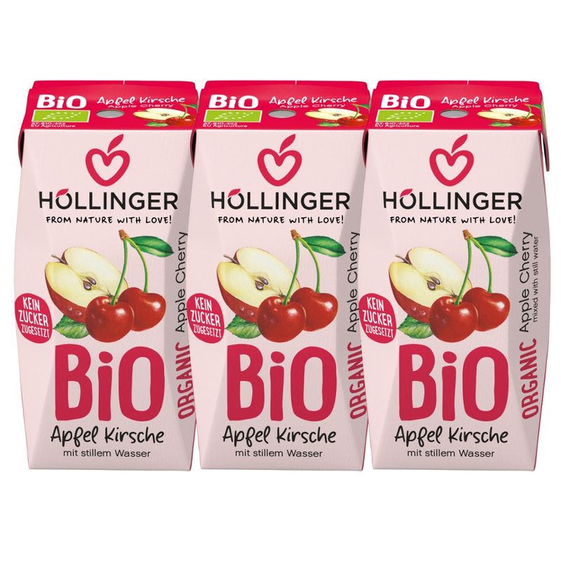 IMS Höllinger Bio Apfel-Kirsch-Direktsaft 3*200ml naturtrüb mit stillem Wasser. Fruchtgehalt min. 60% - Produktbild