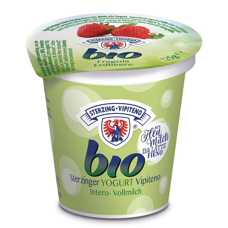 Joghurt Sterzing BIO Bio Vollmilchjoghurt aus Heumilch G.T.S. - 125g - Erdbeere - Produktbild
