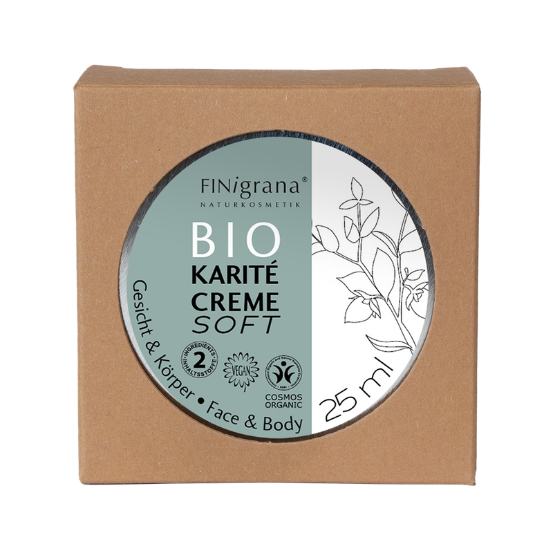 FINigrana® Naturkosmetik FINigrana® BIO KARITÉ-CREME SOFT (Gesichtspflege / Face Cream / Créme pour le Visage) in Weißblechdose, 25ml mit Umkarton - Produktbild