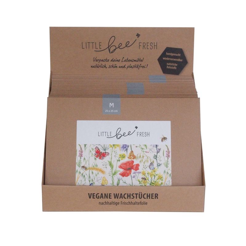 little bee fresh Veganes Wachstuch "Display" bestehend aus 5 Sets, 10 Tücher Größe M, 10 Tücher Größe L - Produktbild