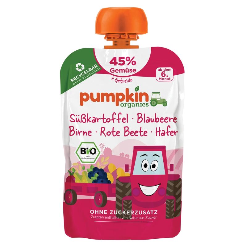 Pumpkin Organics Bio Quetschie mit Süßkartoffel, Blaubeere, Rote Beete, Hafer - Produktbild