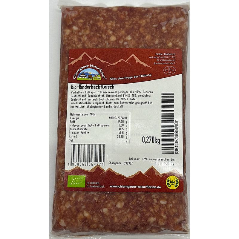 Chiemgauer Naturfleisch Hackfleisch vom Rind, TK, 270 g, SB, kbA - Produktbild