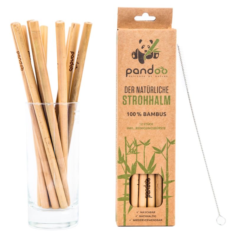 pandoo pandoo Bambus Strohhalme - vollständig aus organischem Material hergestellt, sind unsere praktischen Bambusstrohhalme die umweltschonende Alternative zu Papier-, Edelstahl- und Plastikstrohhalmen, wiederverwendbar und kompostierbar - Produktbild