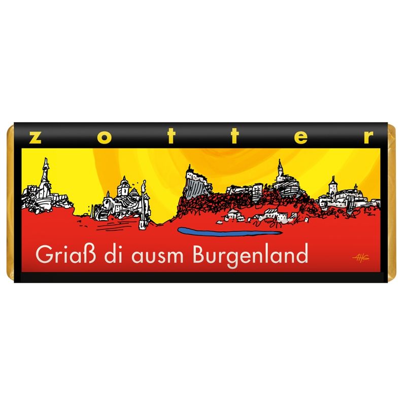 Zotter Schokolade "Grias di ausm Burgenland" - Hauszwetschke (alkoholhaltig) - Produktbild