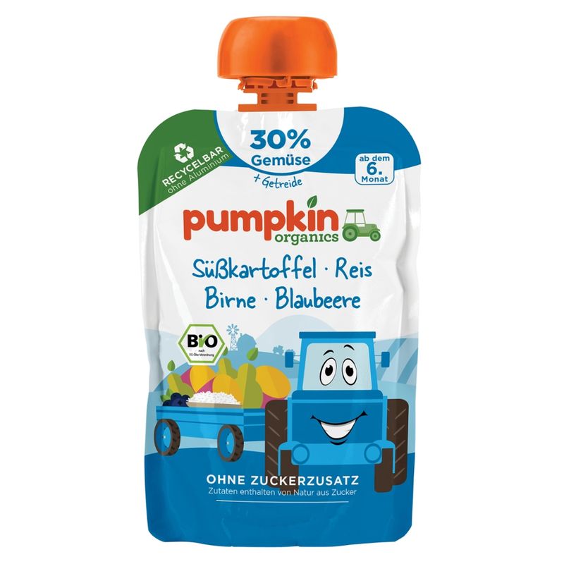 Pumpkin Organics Bio Quetschie mit Süßkartoffel, Reis, Birne und Blaubeere - Produktbild