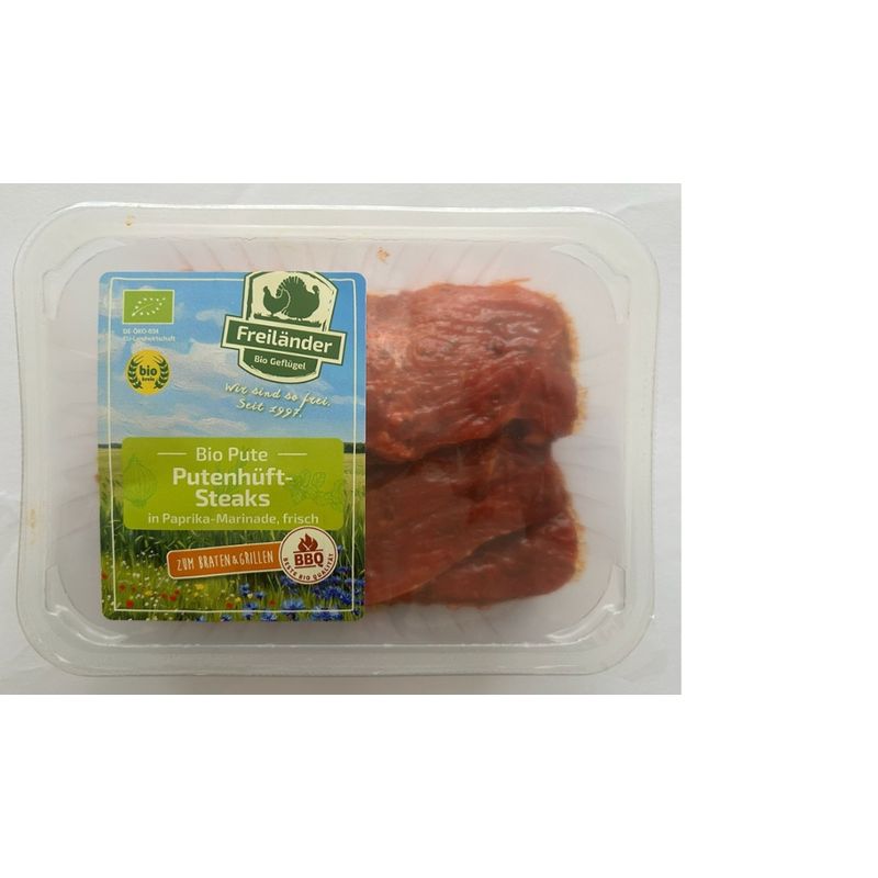 Freiländer Bio Geflügel Bio Putenhüftsteaks, aus der Oberkeule, frisch, ohne Haut, mariniert , Bio - Produktbild