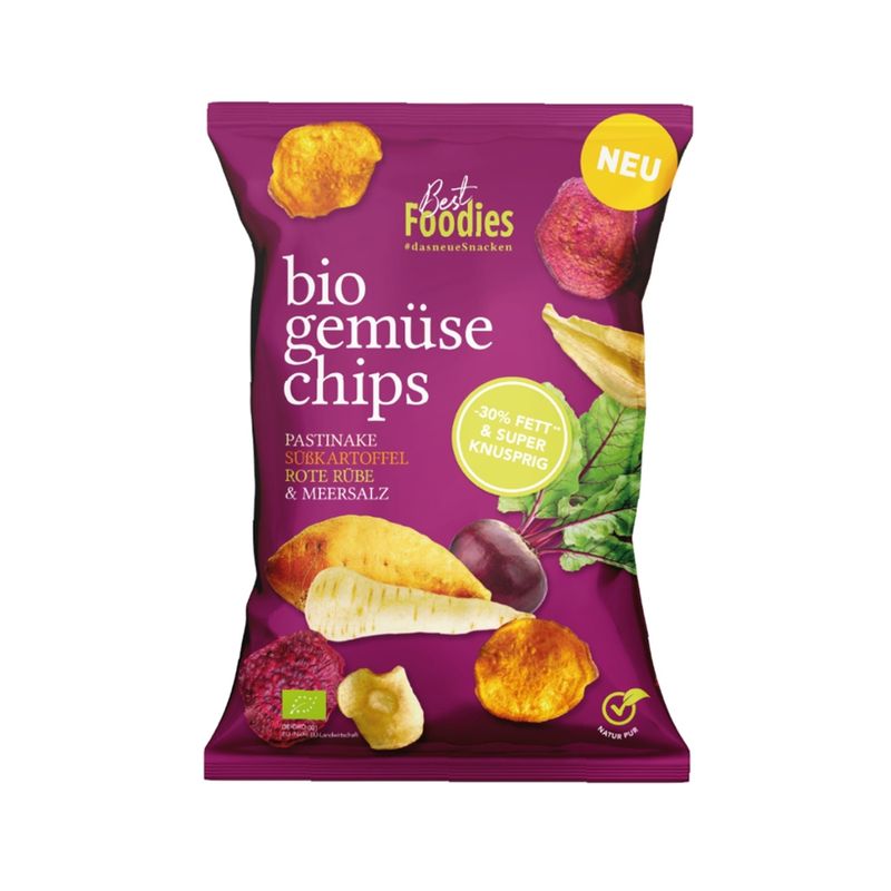 Best Foodies Best Foodies bio gemüse chips, Mix (Pastinake, Süßkartoffel, Rote Rübe) & Meersalz - Produktbild
