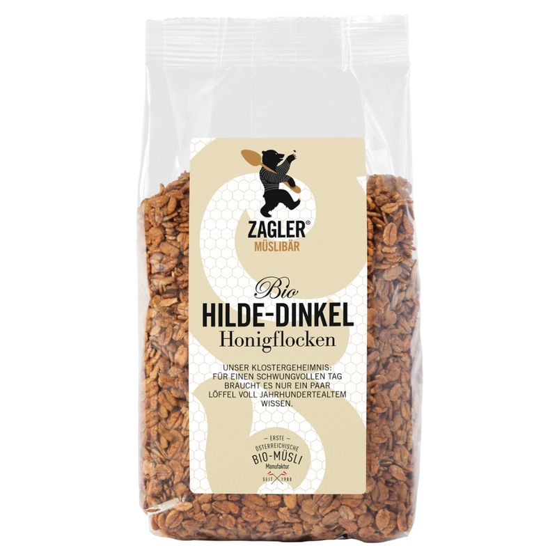 ZAGLER MÜSLIBÄR ZAGLER Bio-Hilde-Dinkel-Honigflocken 500g, knusprig gebaken - Produktbild
