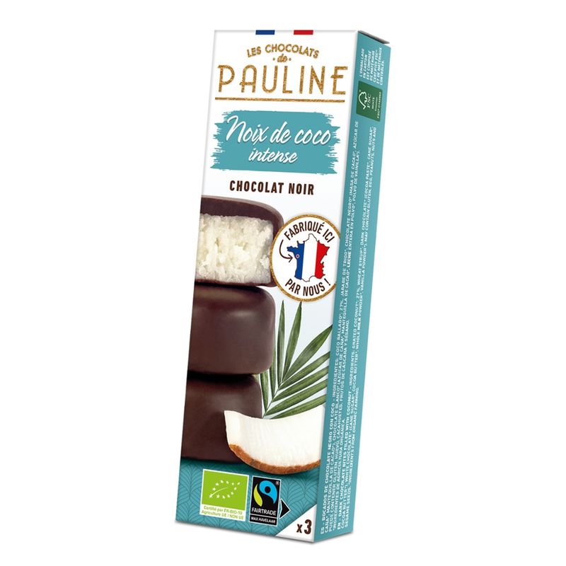LES CHOCOLATS DE PAULINE COCONUT BITES COATED WITH 70% COCOA DARK CHOCOLATE - Produktbild