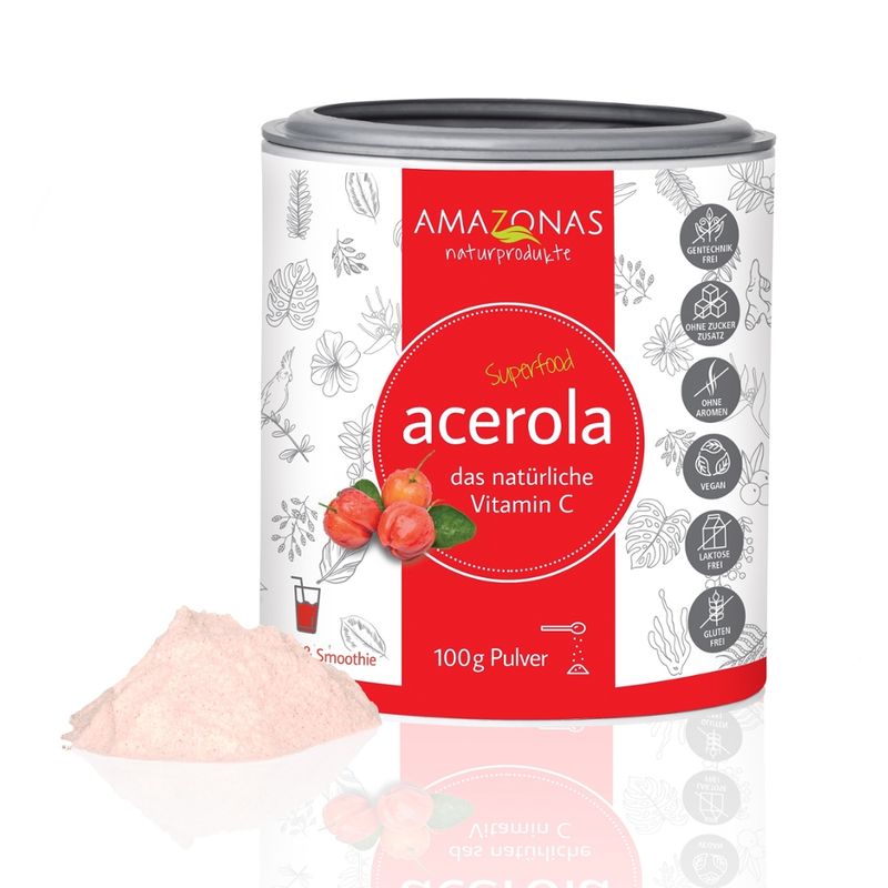 Amazonas Naturprodukte Acerola Pulver 100g, 17% Vitamin C, 20%-30% Trägerstoff - Produktbild