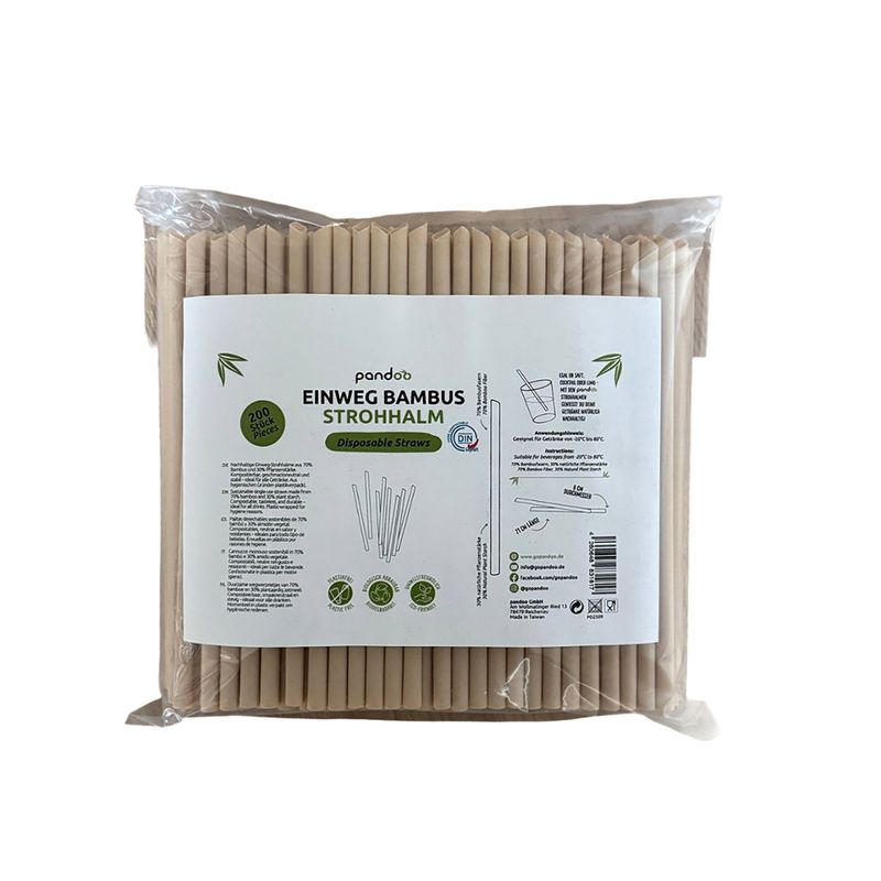 pandoo pandoo Einweg Bambus-Strohhalme - Die plastikfreie Alternative aus 100 % natürlichen Pflanzenfasern - Produktbild
