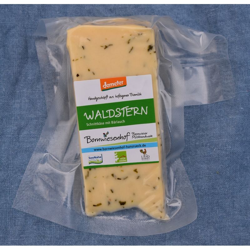 Bornwieser Milchhandwerk Waldstern, Schnittkäse mit Bärlauch, handverschöpft aus hofeigener Milch - Produktbild