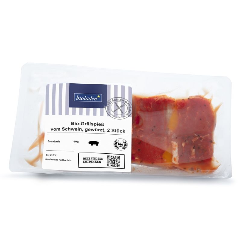 bioladen Grillspieße vom Schwein, gewürzt, 2 Stück - Produktbild