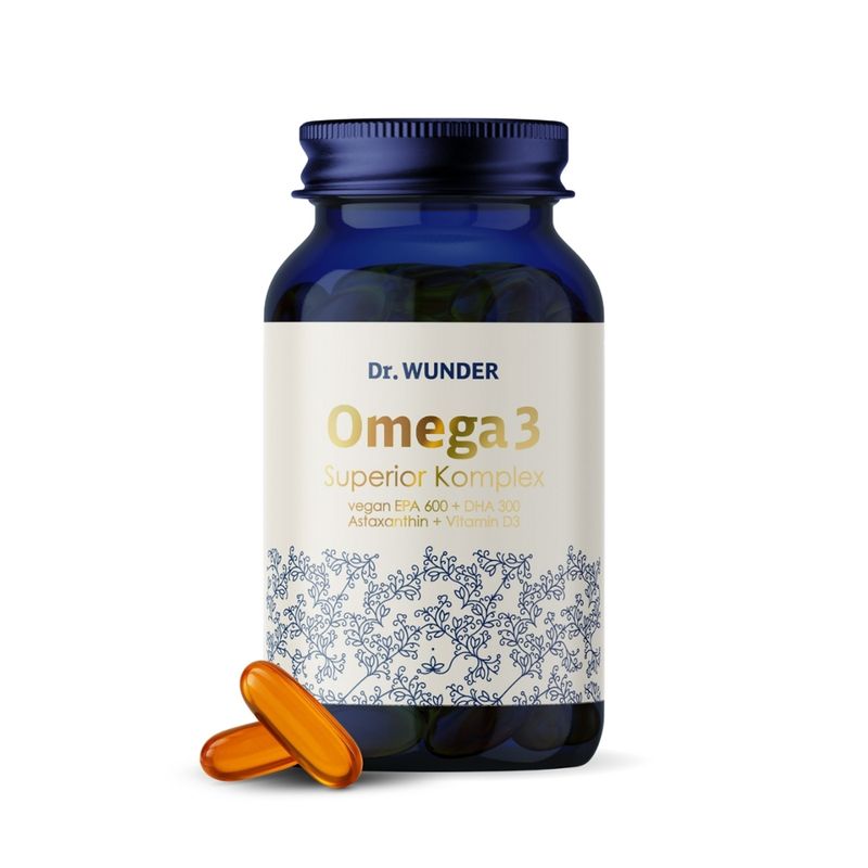 Dr. Wunder Dr. Wunder Omega 3 Superior-Komplex  vegan EPA 600 + DHA 300 + Astaxanthin + Vitamin D3 - Produktbild