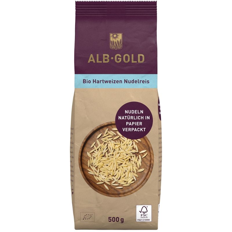 ALB-GOLD AG Bio Hartweizen Nudelreis (Papier) 12x500g - Produktbild