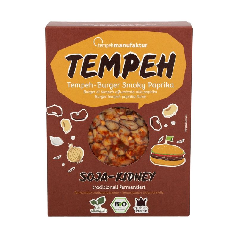 tempehmanufaktur  Tempeh-Burger Smoky Paprika - Tempeh aus Soja und Kidneybohnen, herzhaft gewürzt - Produktbild