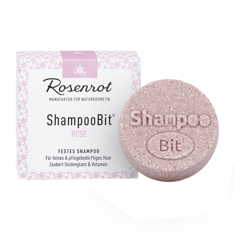 Rosenrot Naturkosmetik festes ShampooBit® Rose - 55g - in Schachtel - Sehr edles, luxuriöses festes Shampoo Rose das besonders für normales, eher trockenes und feines Haar geeignet ist. - Produktbild