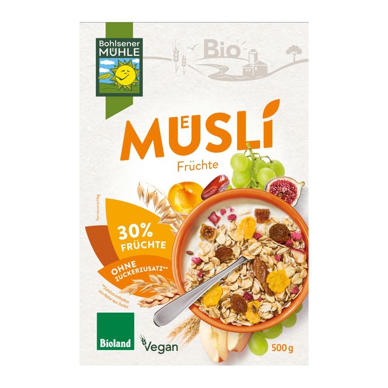 Bohlsener Mühle Früchte Müsli  Bioland mit 30 % getrockneten Früchten - Produktbild