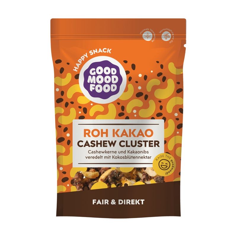 goodmoodfood Roh Kakao Cashew Cluster, Cashewkerne und Kakaonibs veredelt mit Kokosblütennektar - Produktbild