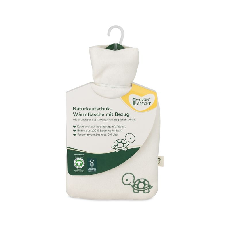 GRÜNSPECHT Naturprodukte GRÜNSPECHT Naturkautschuk-Wärmflasche mit Bezug (Bezug GOTS), 0,6l - Produktbild