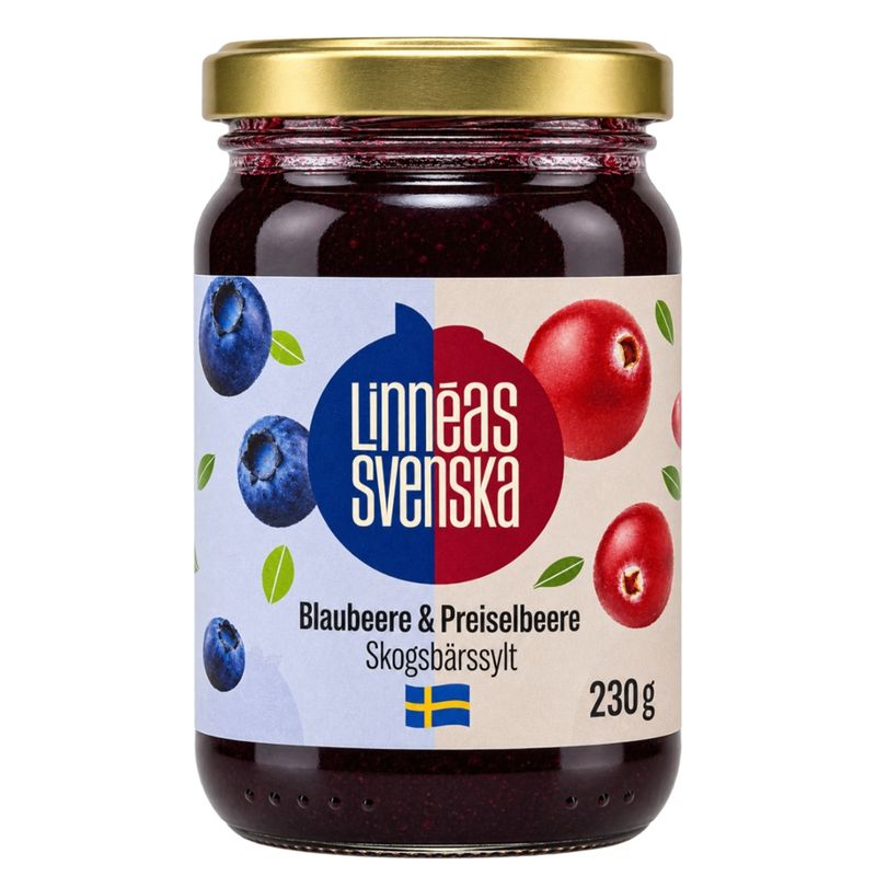 Linnéas Svenska Skogsbärssylt, kbA, Blaubeere & Preiselbeere - Produktbild