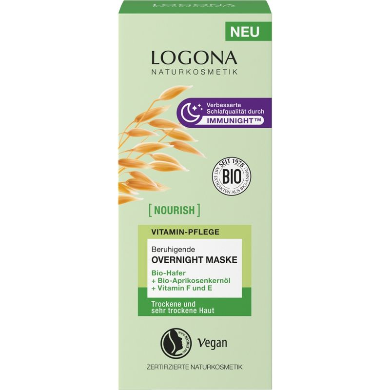 Logona NOURISH beruhigende Overnight Maske mit Bio-Hafer + Vitamin F und E - Produktbild