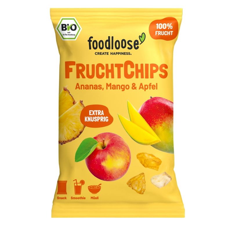 foodloose foodloose Bio-Fruchtchips Ananas, Mango & Apfel 20g - Produktbild