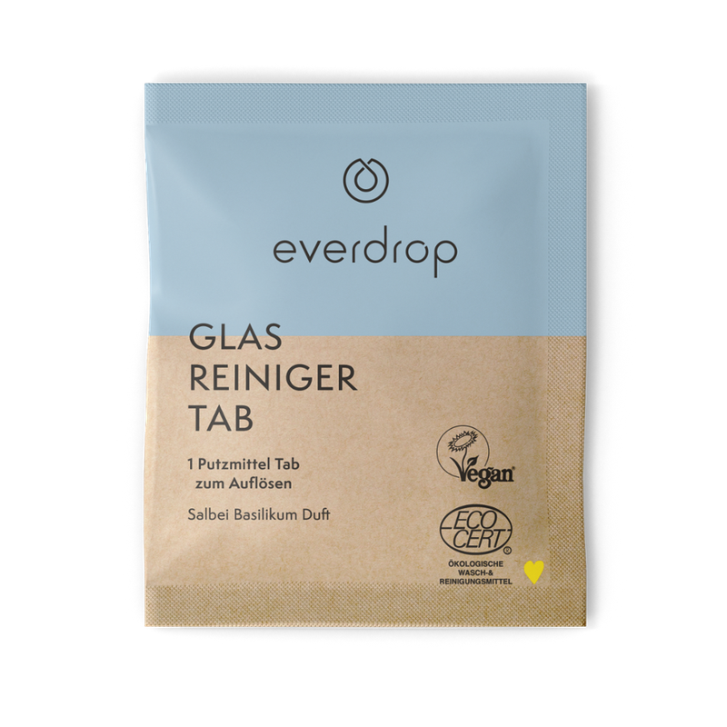 everdrop everdrop Glasreiniger Tablette Ecocert zertifiziert, zur Erstellung von 500ml Glasreinigungsmittel (Inhalt 1 x Glasreiniger Tab à 4g zum Auflösen) - Produktbild