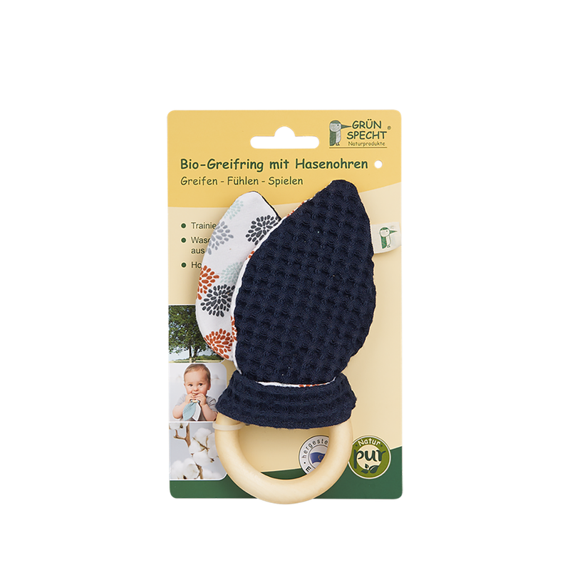 GRÜNSPECHT Naturprodukte Bio-Greifring mit Hasenohren aus Stoff  (Stoffohren: 100 % Baumwolle (kbA), Holzring: Buche (PEFC)) - Produktbild