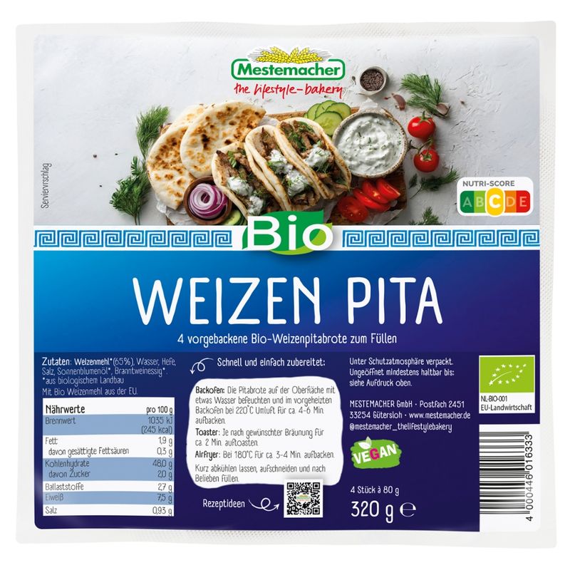 Mestemacher GmbH Bio Weizen Pita, 4 Stck., 320 g - Produktbild