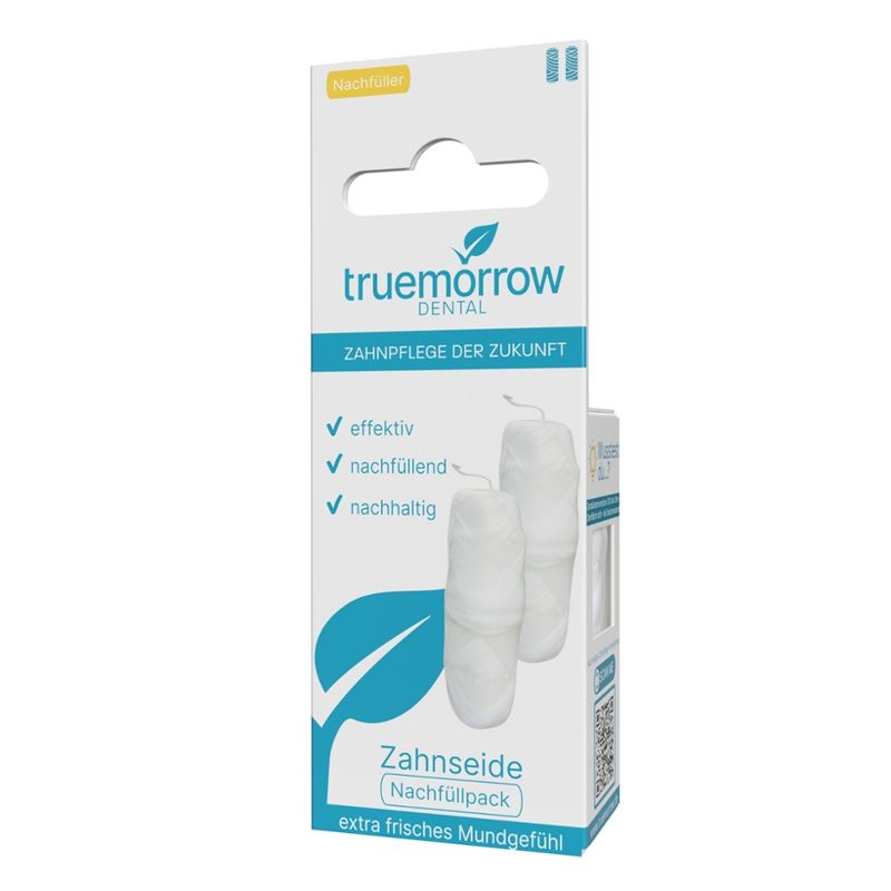 truemorrow Vegane Zahnseide Nachfüllpack, plastikfrei , 2x30m, weiß, Minzgeschmack - Produktbild