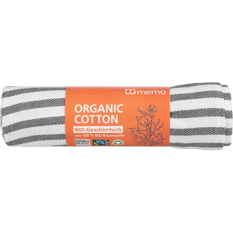 memo memo Geschirrtuch aus Bio-Baumwolle, Fairtrade, 50 x 70 cm, anthrazit gestreift - Produktbild