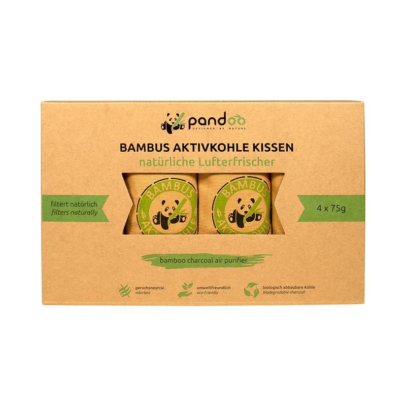pandoo pandoo Lufterfrischer mit Bambus-Aktivkohle (4 × 75 g) – binden Gerüche und Feuchtigkeit in Schuhen, Taschen und Schubladen. - Produktbild