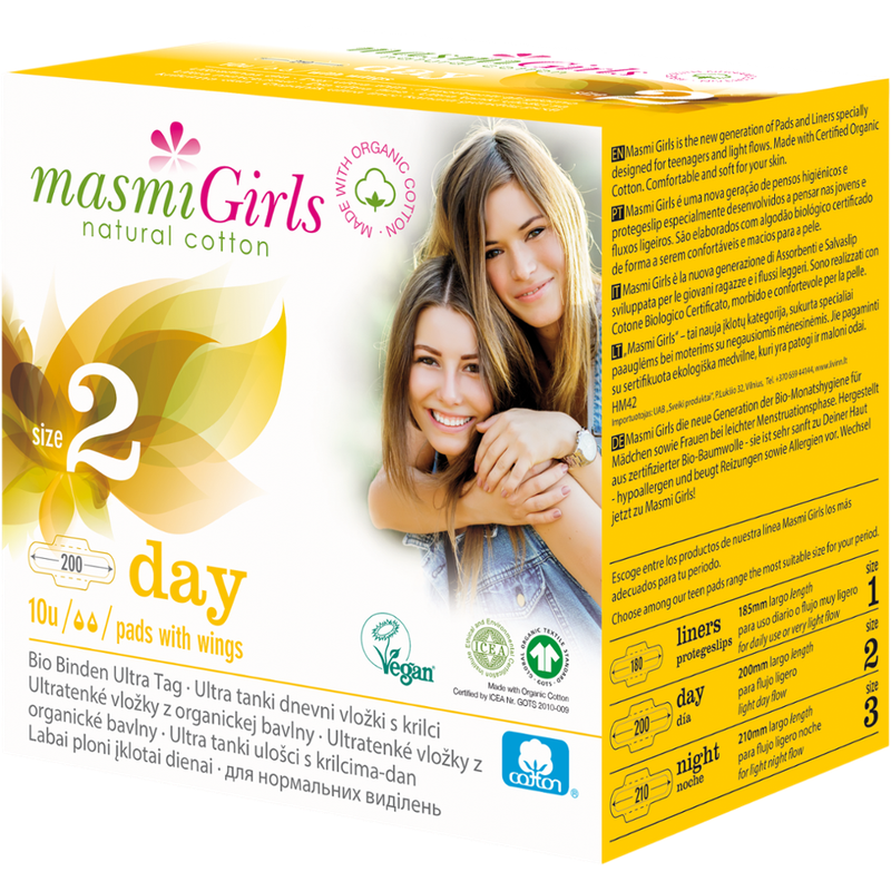 MASMI ORGANIC CARE Bio Binden Ultra Tag Girls 2 aus 100% GOTS Bio Baumwolle MASMI GIRLS - Einzeln verpackt - Produktbild