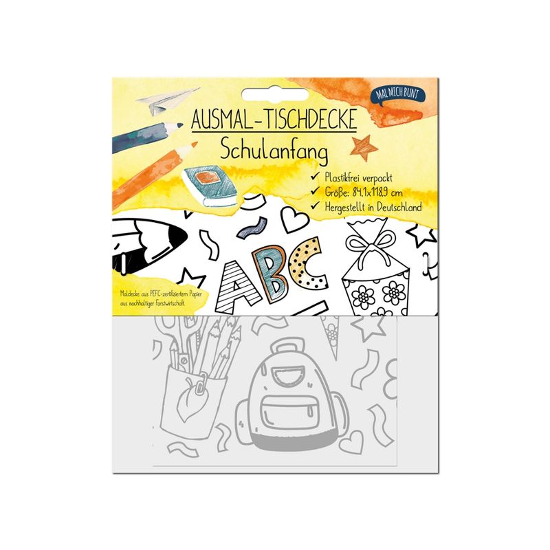 Malmichbunt Ausmal-Tischdecke aus Papier Motiv Schulanfang - Produktbild