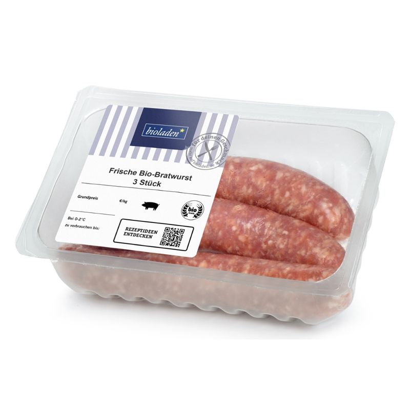 bioladen Frische Bratwurst vom Schwein, grob, 3 Stück - Produktbild