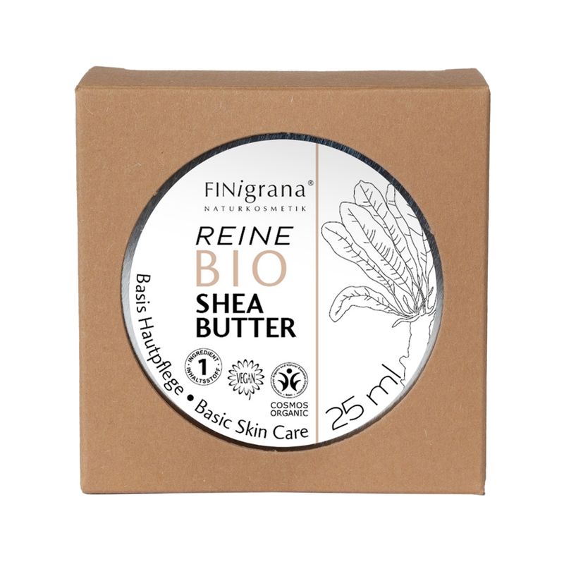 FINigrana® Naturkosmetik FINigrana® 100% Reine Bio Shea-Butter (Körper Butter/Body Butter) zur Haut & Körperpflege aller Hauttypen sehr empfehlenswert, von DERMATEST Münster 01-2026 dermatologisch getestet & mit „SEHR GUT“  bewertet,  abgefüllt in 25ml Weißblechdose mit Umkarton - Produktbild
