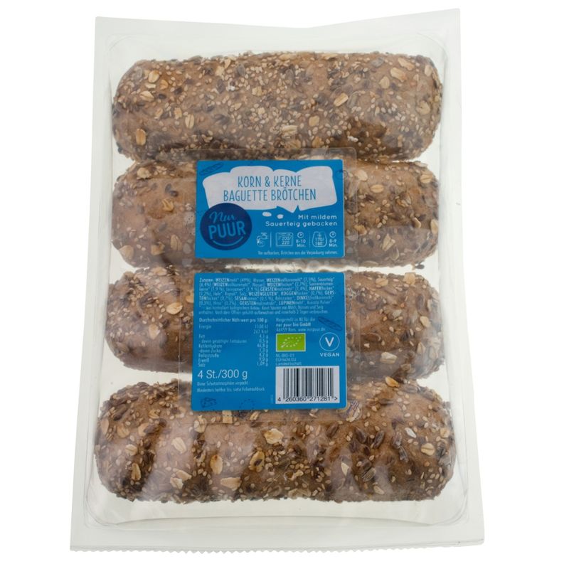 Nur Puur Korn & Kerne Baguette Brötchen 4 St. - Produktbild