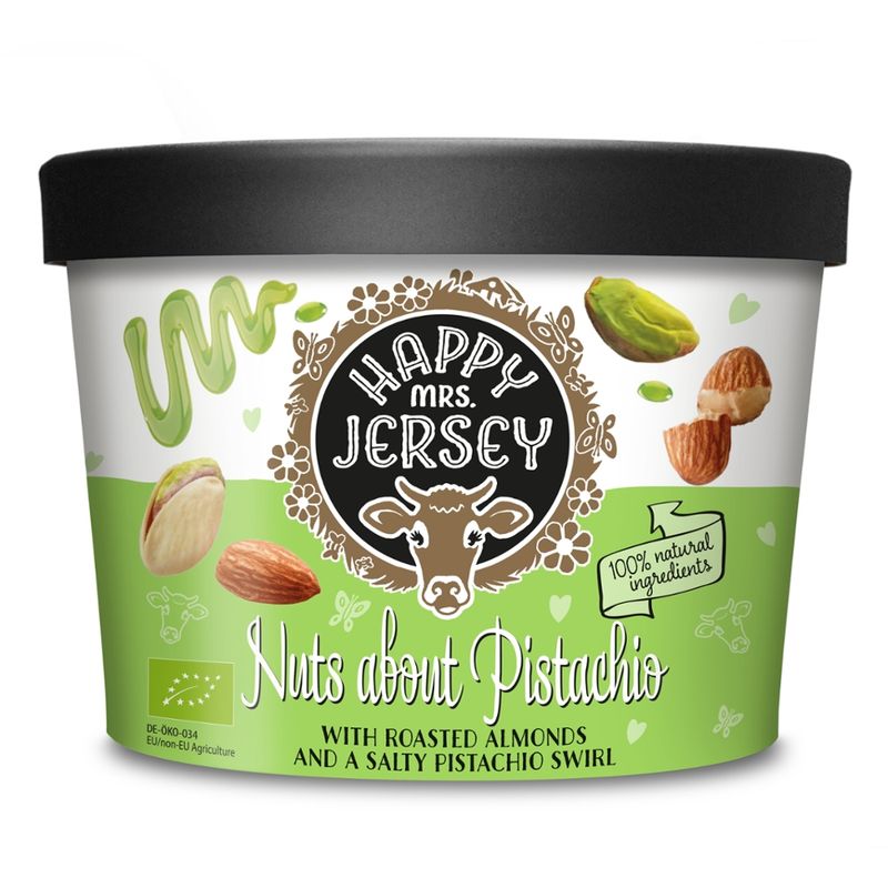 Happy Mrs Jersey Happy Mrs Jersey - BIO Eis/Organic Ice Cream: Pistazieneis mit gezukerten Mandelstücken/Pistachio ice cream with pieces of sugared Almonds 200ml - Produktbild