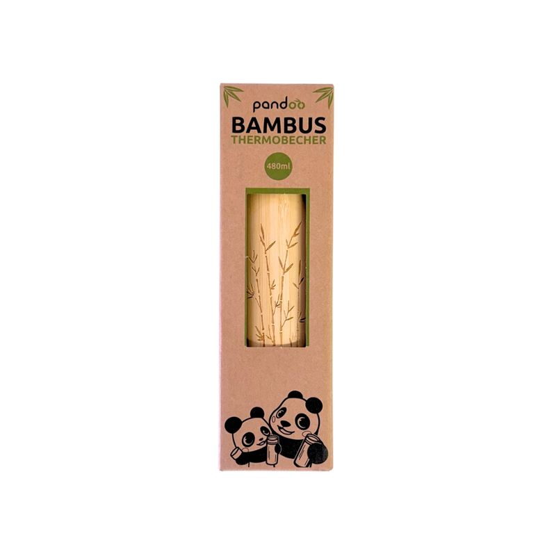 pandoo pandoo Thermobecher aus Edelstahl mit Bambus-Verkleidung (480 ml) – hält Getränke bis zu 12 Stunden warm oder kalt, mit Teesieb. - Produktbild