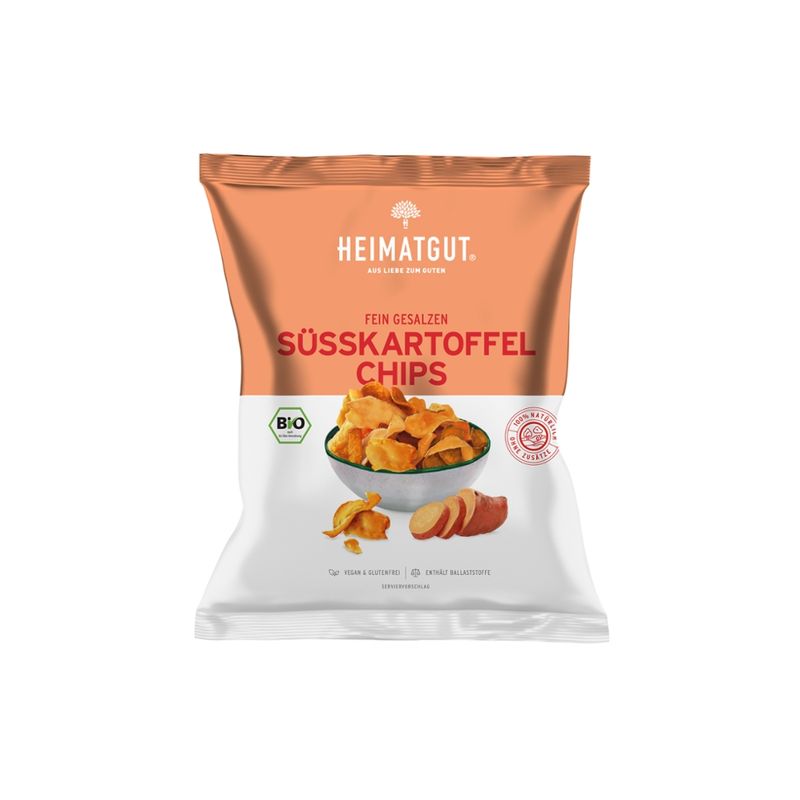 Heimatgut Bio Süßkartoffel Chips fein gesalzen, glutenfrei - Produktbild