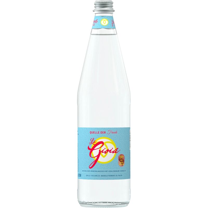 La Gioia La Gioia - Quelle der Freude, natürliches Mineralwasser mit Kohlensäure, absolut leicht, nur 19,6 mg/l Trockenrückstand. Besonders lebendig, besonders mild. - Produktbild