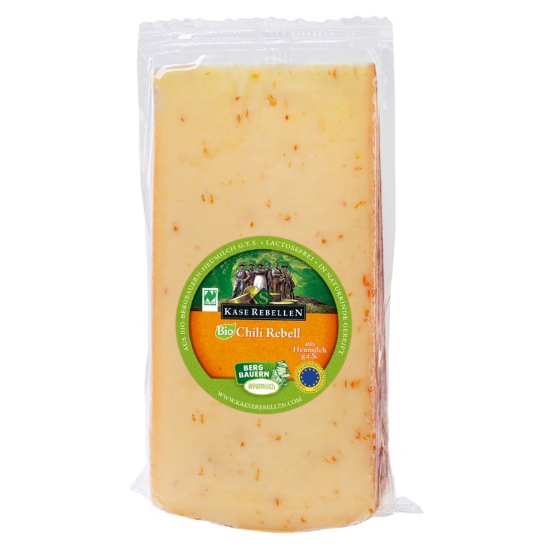 Käserebellen Bio Chili Rebell, Schnittkäse mindestens 50% Fett i.Tr.aus Bio-Bergbauern-Heumilch g.t.S., mit Bio-Chili - Produktbild