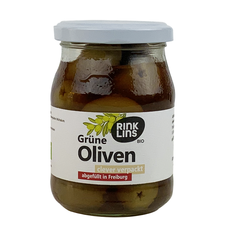 RINKLINS BIO Grüne Oliven entsteint in Salzlake im Pfandglas - Produktbild