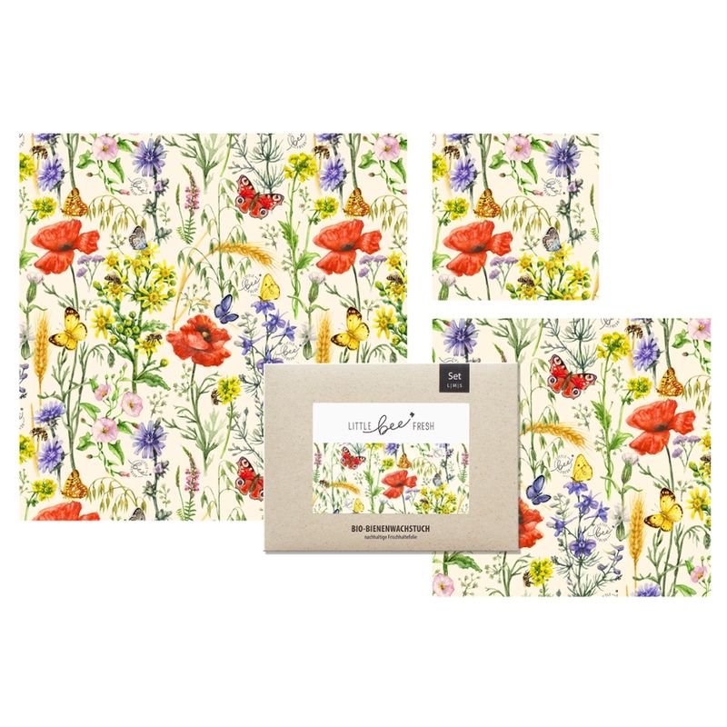 little bee fresh Bio-Bienenwachstuch Starterset – "S/M/L" - Bienentraum - Produktbild