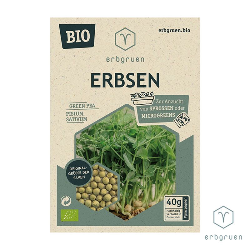 erbgruen Erbse - BIO Microgreens/Sprossen Samen, 40g - Produktbild