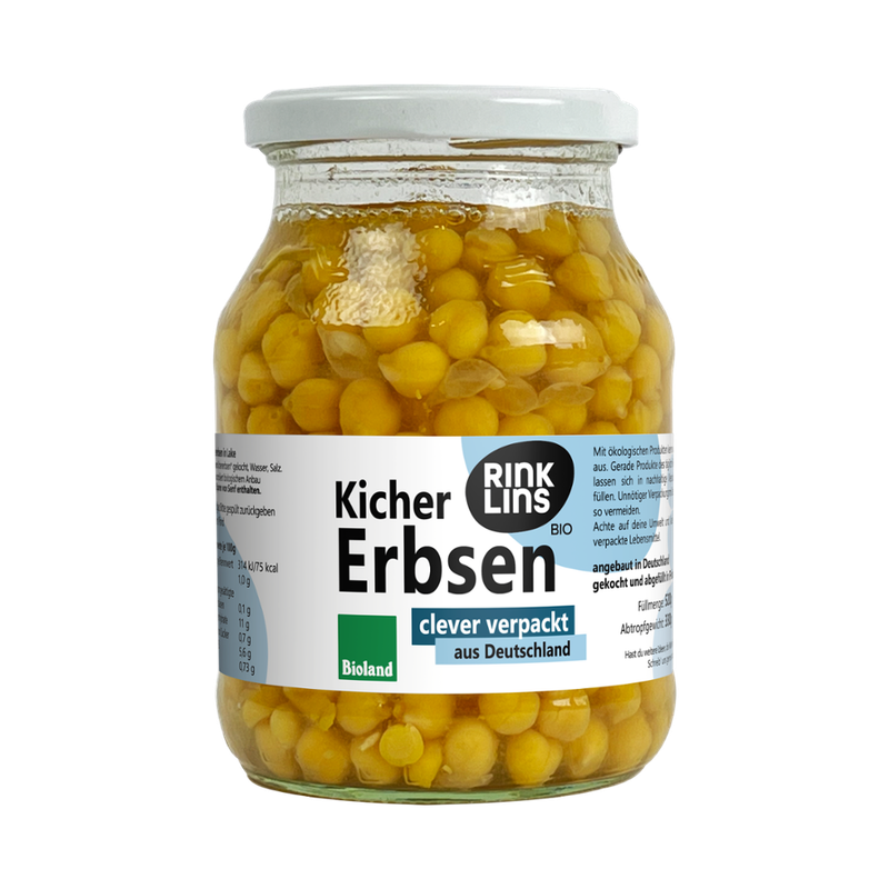 RINKLINS BIO Kichererbsen, gekocht im Pfandglas aus Deutschland - Produktbild